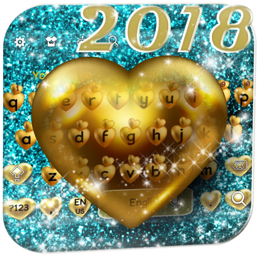 Mavi Sparkle Altın Kalp Klavye icon