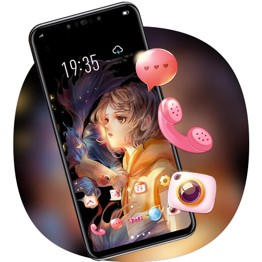 Glowing girl koi goldfish dark theme for V15 Pro icon