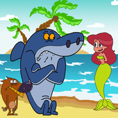 Funny shark in mission icon