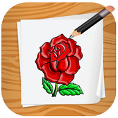 Rose drawing step by step icon