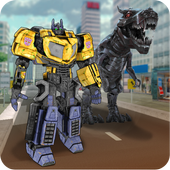 Robot and Dinosaur in City icon