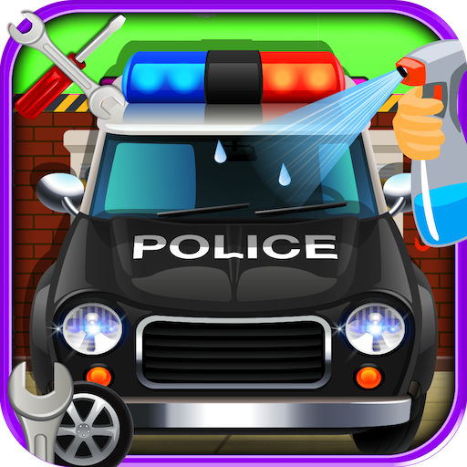 Police Car repair and wash icon