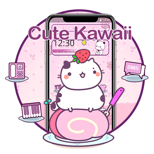 Cartoon Pink Dessert Kitten Theme icon