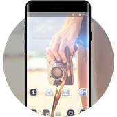 Emotion theme beach camera hand vacation icon