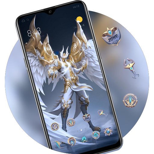 Fantasy beautiful angel with golden wings theme icon