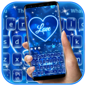 Neon Blue Love Heart Keyboard Theme icon