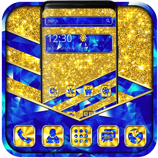 Cobalt &amp; Gold Glitter Launcher Theme icon