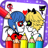 coloring miracul ladybug and cat noir icon