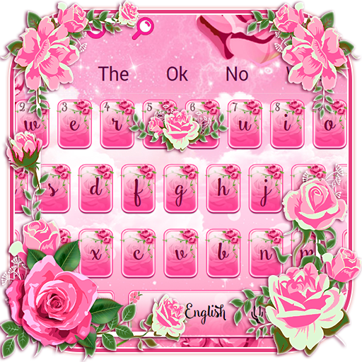 Pink Rose Flowers Keyboard أيقونة