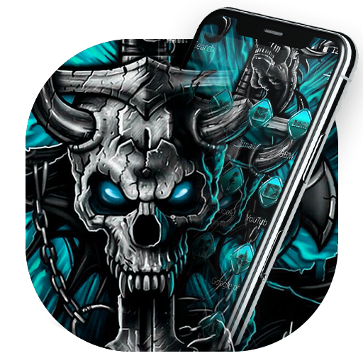 Blue Flaming Stone Skull Theme Tech Icon Pack icon
