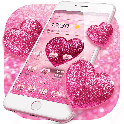 Pink Glitter Love Heart Theme icon