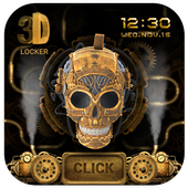 3D Golden Steampunk Skull Lock Screen icon