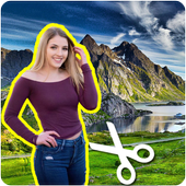 Mountain photo cut paste icon