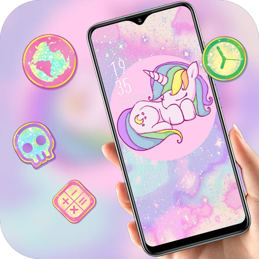 Pink shining galaxy unicorn sparkle theme icon