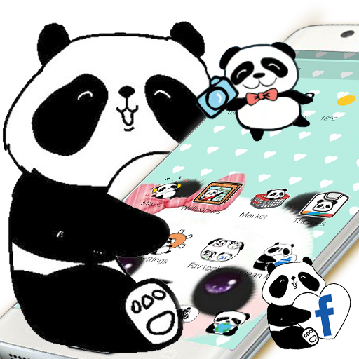 Cartoon Panda Pink Bow Cute Green Themes Desktop icon