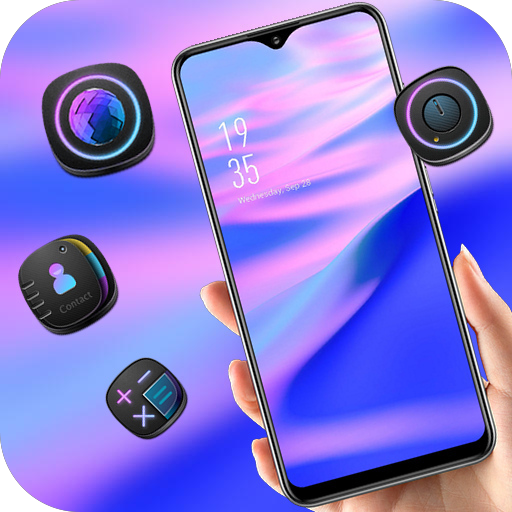 Abstract purple neon streamer wave theme icon