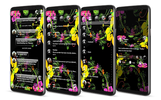 SMS Theme Glass Black Flowers screenshot 1