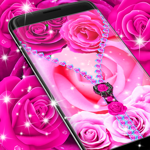 Lock screen zipper pink rose icon