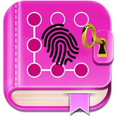 pink diary with fingerprint &amp; lock &amp; password icon