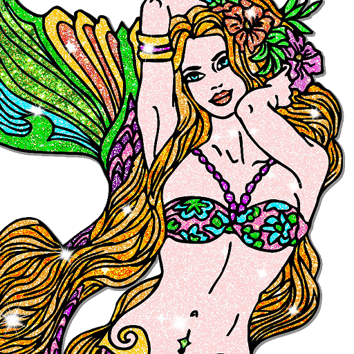 Mermaid Color by Number Book:Glitter Crayon Paint icon
