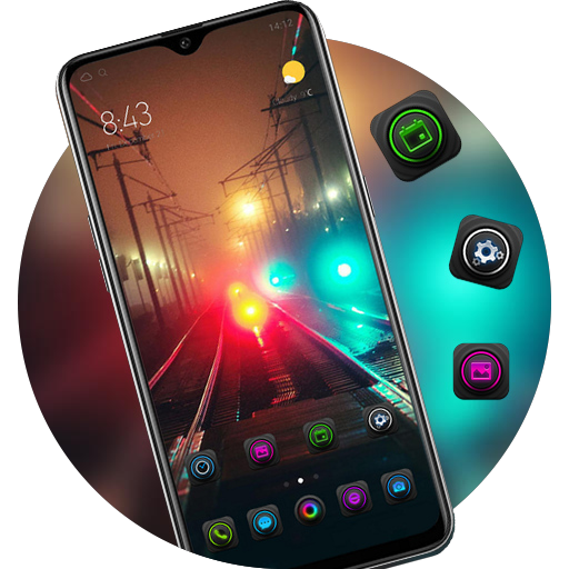 Colorful night light railroad theme | city color icon