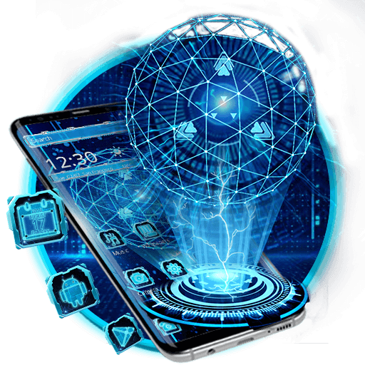 ikon Blue Neon Hologram Technology Theme