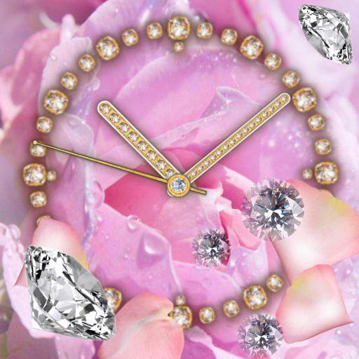Roses Pink Diamonds Clock Live Wallpaper icon