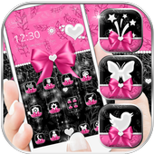 Pink Bow Glitter Feather Launcher Theme आइकन
