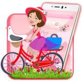 salmon Pink Cute Girl theme 2D on 9Apps