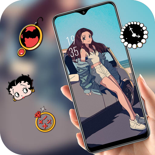 Cute anime girl leaning driving theme icon