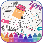 Kitchen Equipment coloring &amp; drawing books icon