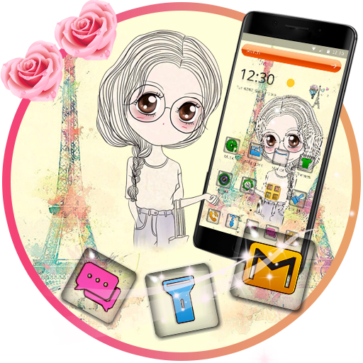 Cute cartoon girl theme icon