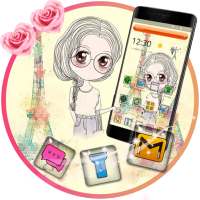 Cute cartoon girl theme on 9Apps