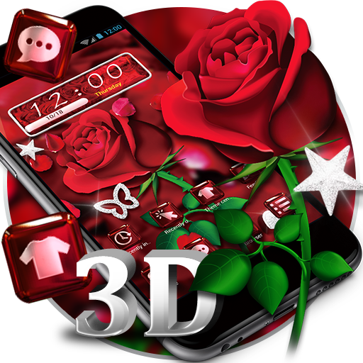3D Red Rose Blossom Diamond Theme icon
