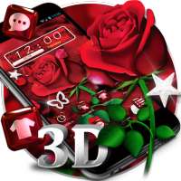 3D Red Rose Blossom Diamond Theme