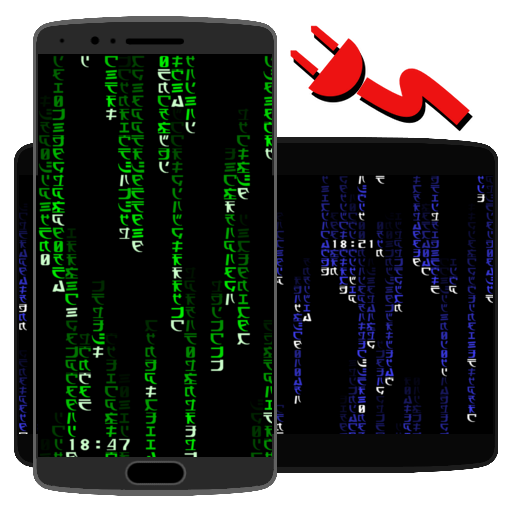 Matrix Screensaver with battery and time icon