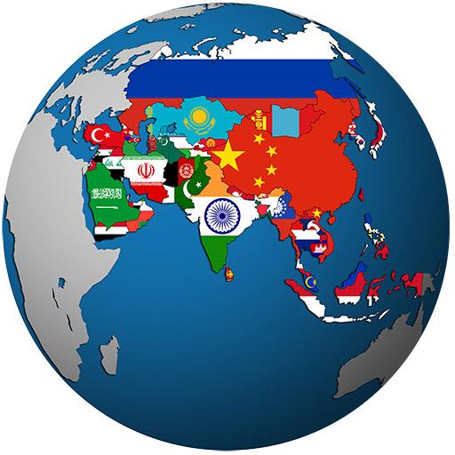 Political map of Asia with national flags - quiz icon