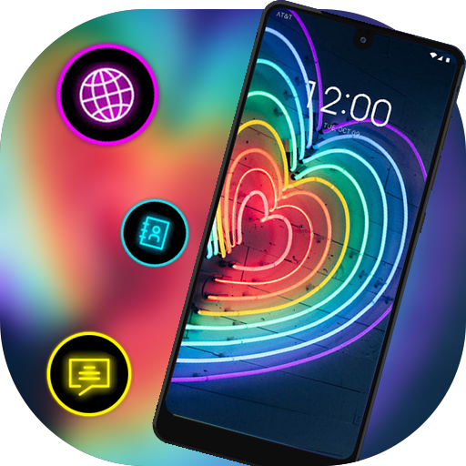 Neon light love heart colorful theme icon