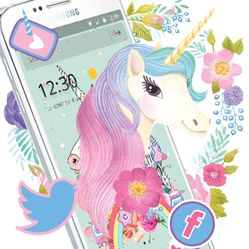 Rainbow Unicorn Theme,Cute Pink Rose Wallpaper icon