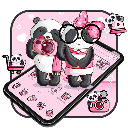 Pink Cute Selfie Couple Panda Theme icon