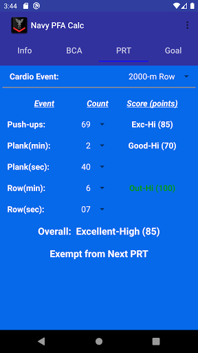 Navy PFA Calc screenshot 3