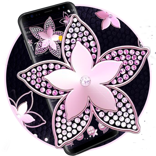 Pink Flower Diamond Black Theme أيقونة