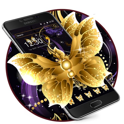 Noble and luxurious gold neon butterfly theme icon