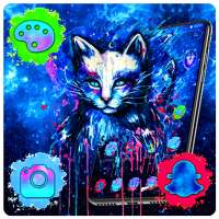 Blue Galaxy Cat Colorful Theme