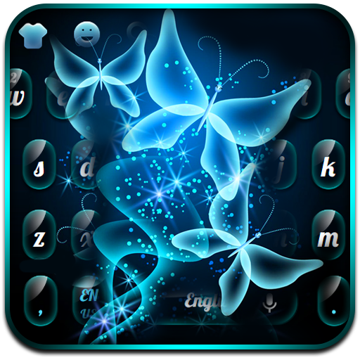 Blue Neon Butterfly Night Keyboard أيقونة