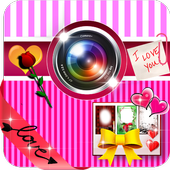 Romantic love photo montage icon