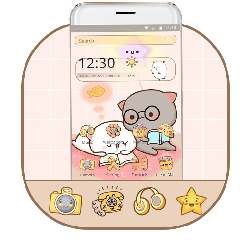 Cartoon Free Time Cat Couple Theme💓 icon