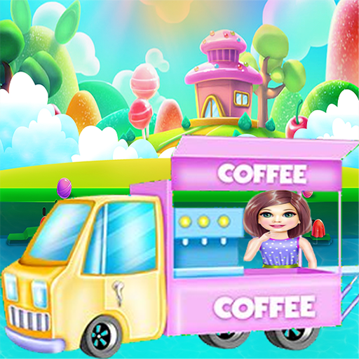 Fruity ice cream and cookies with street truck icon