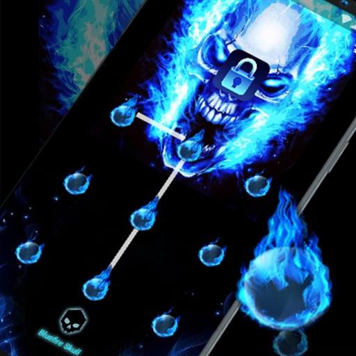ikon Blue Fire Skull - App Lock Master Theme