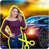 Photo cut and paste with car backgrounds icon